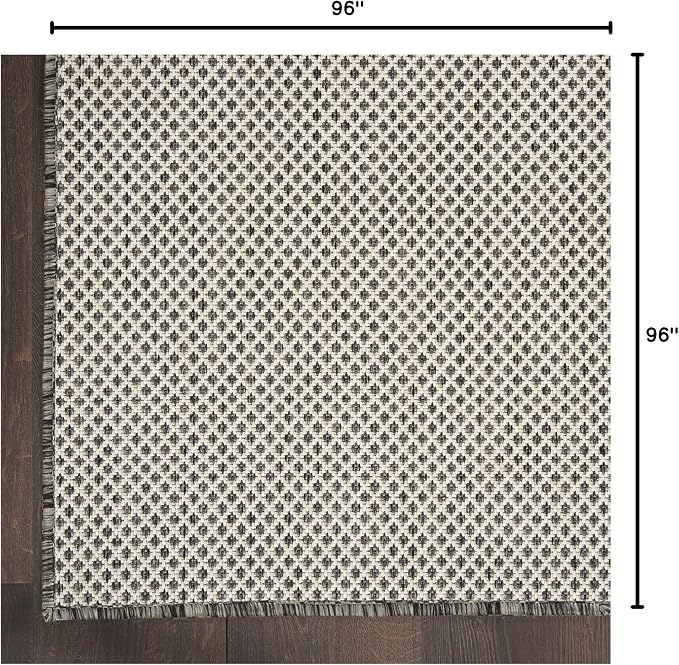 Nourison Home Courtyard Ivory Charcoal 8' x Square Area Rug - Easy Clean, Non Shedding, Bed Room, Living Room, Dining Room, Kitchen (8' x Square)