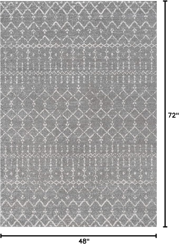 JONATHAN Y Boho Vintage Diamond Gray/Ivory Indoor Area Rug 4X6 ft, Moroccan Hype for Living Room, Bedroom, Kitchen, Office, Easy-Cleaning, High Traffic, Pet-Friendly, Non-Shedding (MOH101C-4)