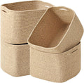 ICERZCZ Storage Baskets for Organizing & Shelves, Woven Cotton Rope Organization Bins for Dog Toys, Clothes, Books, Nursery Organizer, 15"Lx11''Wx9.5''H, (4 Packs) Brown