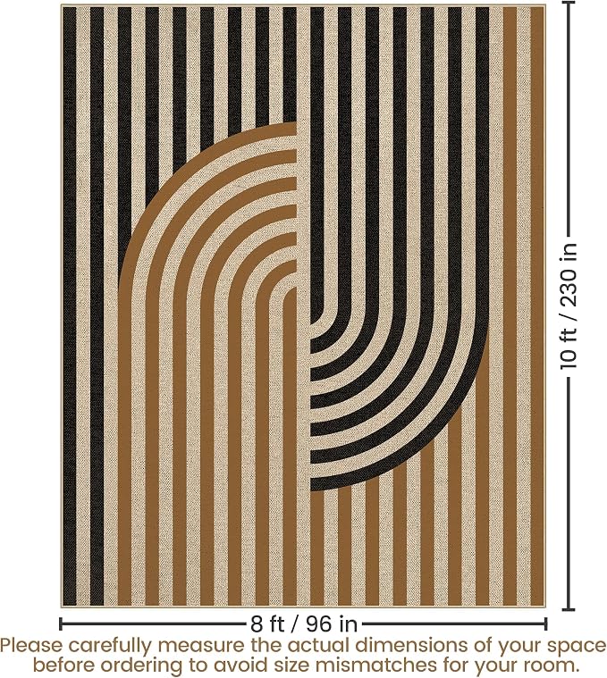 Washable Modern Easy Jute Rug 8x10, Neutral Geometric Abstract Outdoor Indoor Patio Farmhouse Large Rugs, Woven Non Slip Thin Carpet Mat for Living Dining Room Bedroom Classroom Kids Nursery