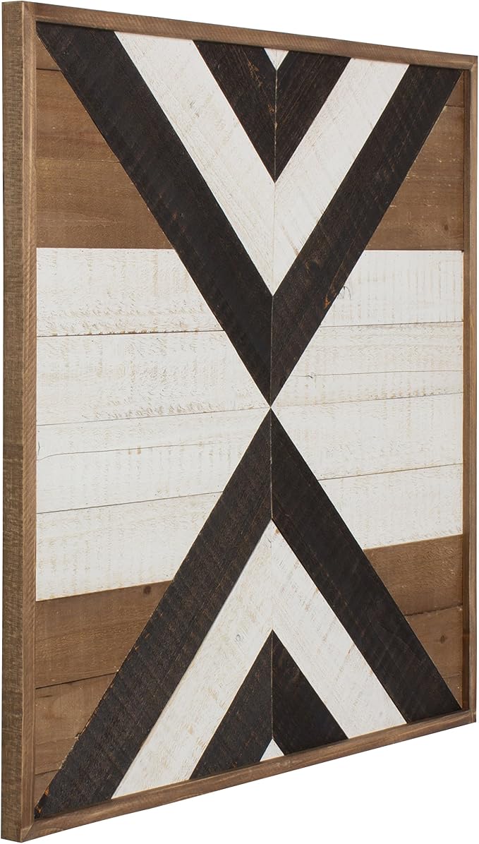 Kate and Laurel Baralt Shiplap Wood Plank Art, Black, White and Rustic Brown