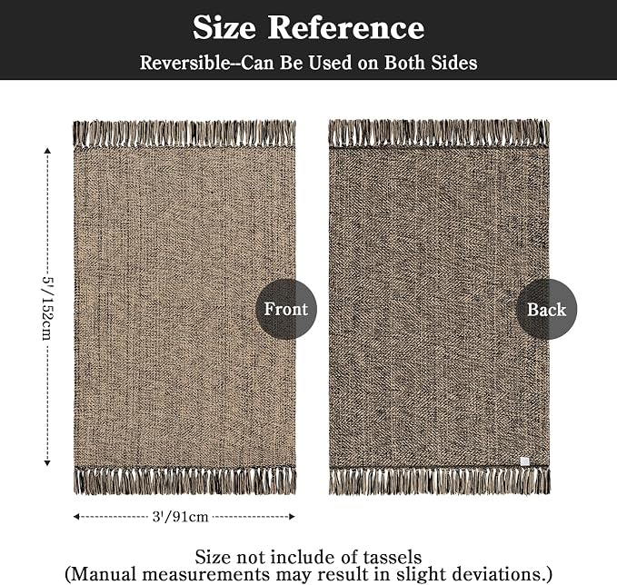 Collive 3' x 5' Indoor Outdoor Rug, Modern Farmhouse Entryway Rug Boho Porch Rugs, Natural/Black Hand-Woven Washable Kitchen Mats Front Door Mat for Patio Bedside Nursery Decor