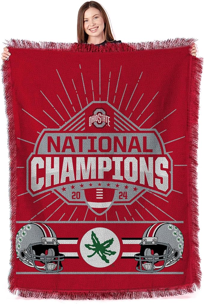 Northwest Ohio State Buckeyes NCAA 2024 FBC Champion Peak Tapestry Throw Blanket 46X60 Inches