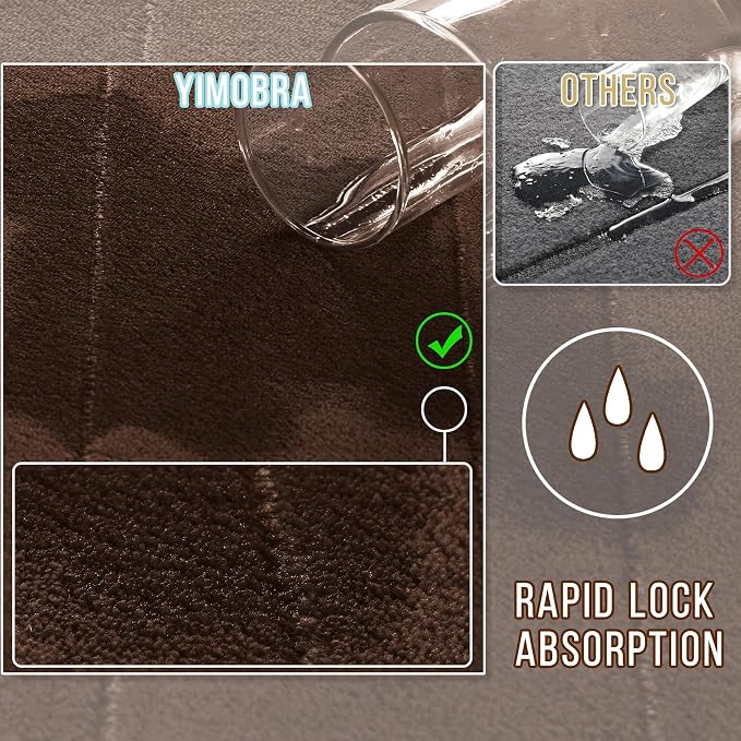 Yimobra Large Bath Mat 36"x24", Super Soft Quick Dry Memory Foam Bathroom Rug, Water Absorbent, Non Slip Backing Machine Washable for Tub Shower, Thick Comfort Support, Brown