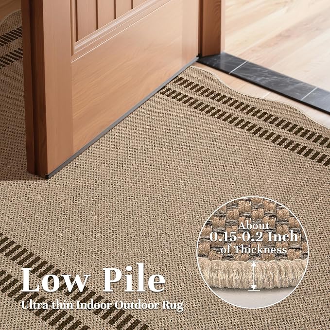 EDIMENS Scalloped Easy Jute 3x5 Outdoor Rug, Washable Non-Slip Geometric Tan Rugs for Entryway, Indoor Outdoor Farmhouse Rug Modern Carpet Door Mat Area Rug for Patio Living Room Porch Kitchen