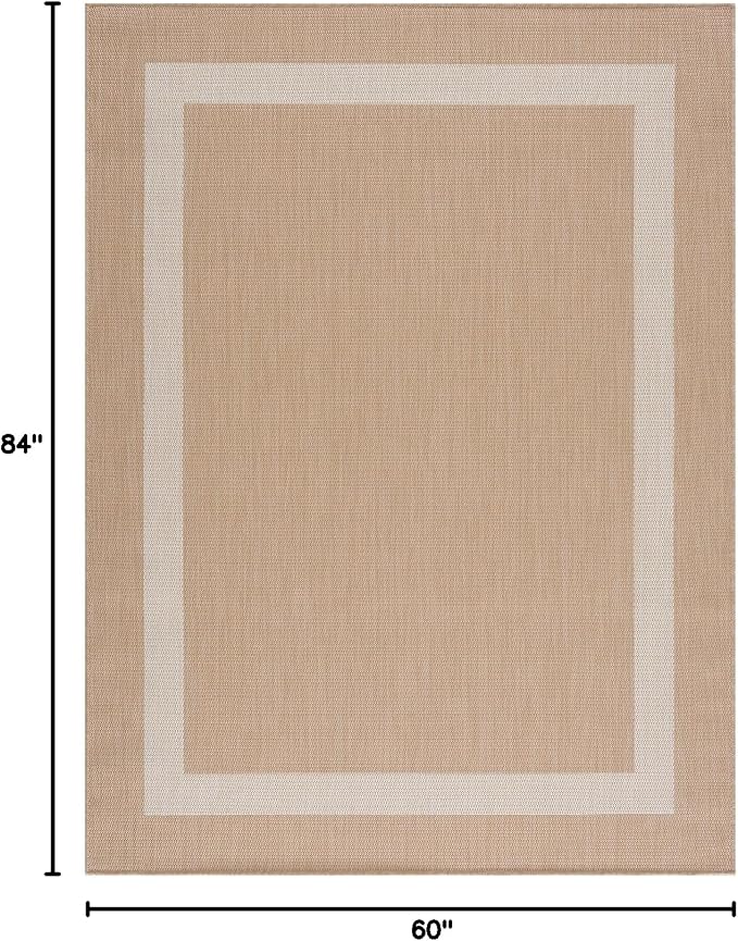 CAMILSON Outdoor Rug 5x7, Modern Outside Rugs for Patios Porches Waterproof Durable Washable Non-Shedding, Easy-to-Clean Indoor Outdoor Area Carpet (5 x 7, Bordered - Beige/White)
