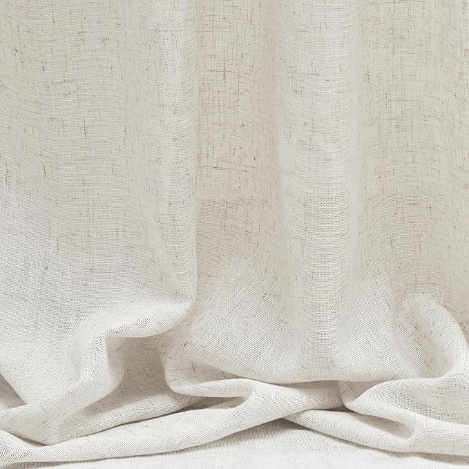 MYSKY HOME Kitchen Window Curtains Half Sheer Drapes 45 Inches Long, Boho Farmhouse Style Linen Polyester Blend Fabric, Decorative Texture for Bathroom/Closet/Cafe, 50" x 45", Linen, 2 Pieces