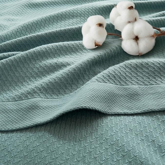 Madison Park 100% Egyptian Cotton Twin Size Bed Blanket for Summer Teal | Cozy Soft Breathable Durable, Waffle Weave Woven Casual, Lightweight Knit All Season Throw for Bed Couch or Sofa, OEKO TEX