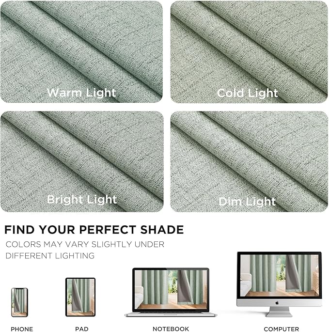 Joydeco Linen Blackout Curtains for Bedroom - 100% Light Blocking 1 Panels, Sage Green Drapes 70" W x 108" L, Thermal Insulated Room Darkening Curtains for Living Room, Rod Pocket & Back Tabs