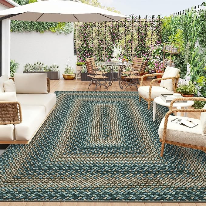 GarveeHome 5x7 Washable Rug for Bedroom Braided Easy Jute Living Room Rugs | Non Slip Modern Neutral Bordered Stain Resistant Indoor Throw Carpet for Nursery Kitchen Dining Room Entryway, Slates