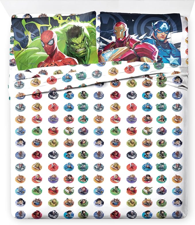 Marvel Rivals Full Size Comforter Set 7 Piece Superhero Bedding, Multi | Avengers, Comforter Sheets Shams Pillowcases, Official Product, Soft Microfiber, Machine Washable, Boys Gift