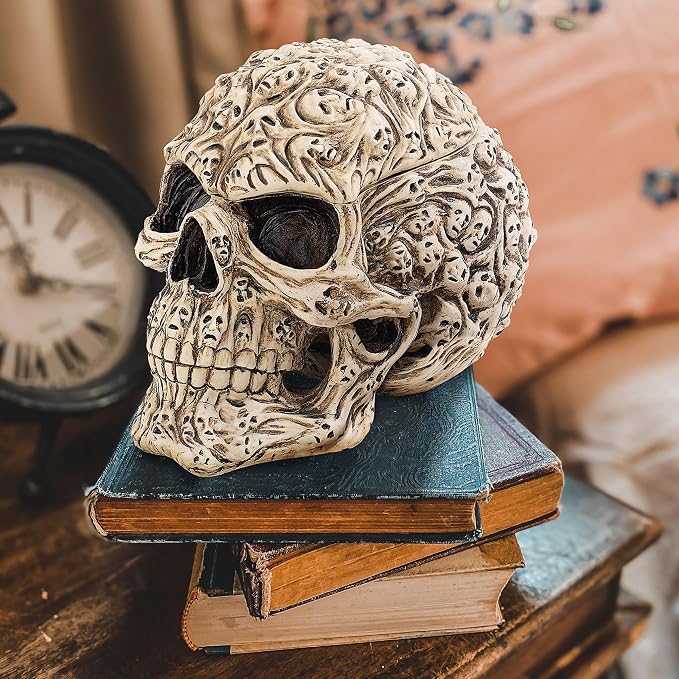 Design Toscano Skull's Soul Ghosts Jewelry Stash Box Halloween Decor, 4 inches wide, 6 inches tall, Cast Stone Resin, Full Color Paint