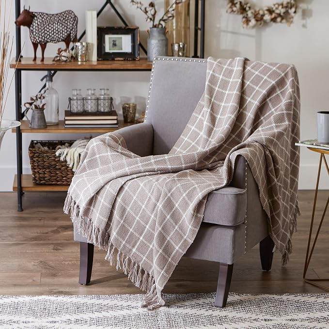 DII Transitional Checked Plaid Woven Throw, 50x60, Gray