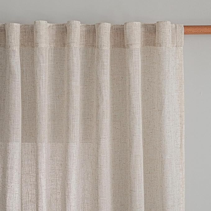 MYSKY HOME Natural Linen Curtains for Bedroom Living Room, Semi Sheer Curtains & Drapes 90 inches Length Farmhouse Country Style Back Tab Draperies for Sliding Glass Door, 100" Wide, 1 Panel