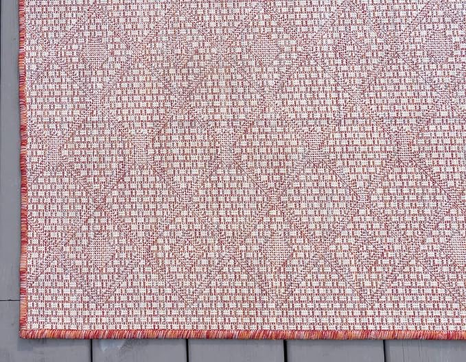 Unique Loom Outdoor Trellis Collection Area Rug - Tribal Trellis (2' x 8' Runner, Rust Red/ Ivory)