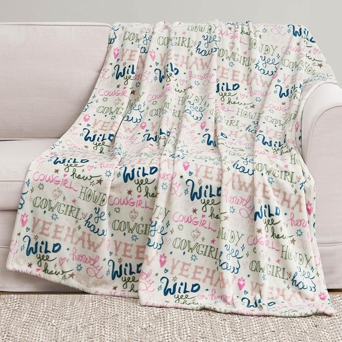 Jessica Simpson Plush 50"X60" Throw Blanket - Howdy Cowgal Beige