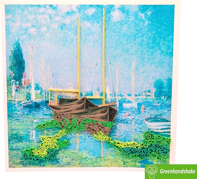 GREENHANDSHAKE The Boats at Argenteuil, 1875 by Claude Monet Quilling Art Greeting Card,Design Greeting Card for Birthday, Valentine's Day, Get Well, All Occasion. Framable Artwork for Art Lovers