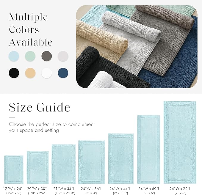 Madison Park Splendor Reversible 100% Cotton Bath Rug, 24 x 36, Blue | Tufted Bathroom Mat, 3000 GSM, Hotel Quality, Luxurious Plush, Medium Pile, Absorbent, Quick Dry, OEKO-TEX, Shower Room Décor