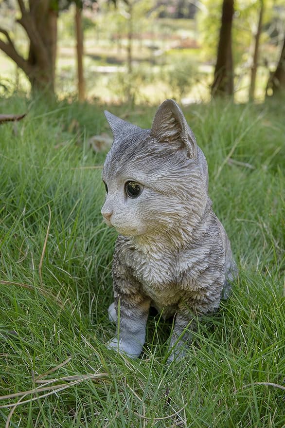 HI-LINE Gift Head-Tilting Grey Tabby Kitten Sitting