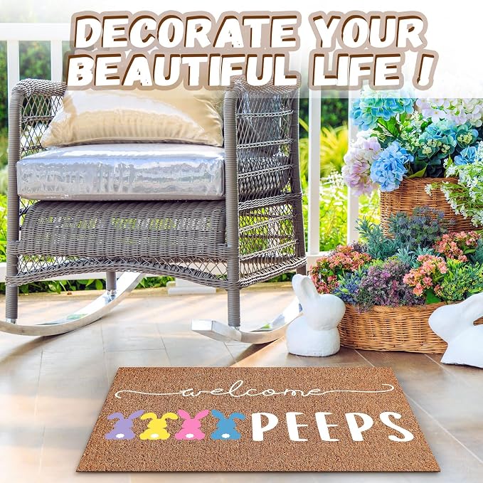 Ceenna Easter Welcome Doormat Outdoor Easter Bunny Coir Door Mat Rabbit Front Door Mat Non Slip Front Porch Rugs Indoor for Home Entrance Decoration Gifts, 16 x 28 Inch