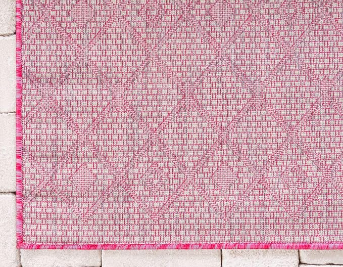 Unique Loom Outdoor Trellis Collection Area Rug - Tribal Trellis (9' x 12' Rectangle, Fuschia/ Gray)