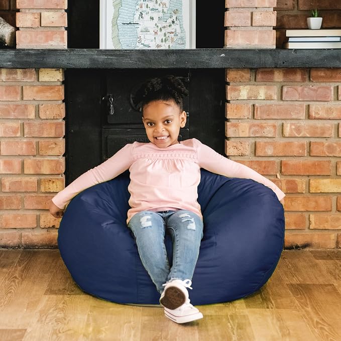 Big Joe Classic Bean Bag Chair for Kids Bedroom and Reading Nook, Easy-Clean Navy, Durable Nylon Polyester Blend, 2 feet Refillable | 2 feet, Smartmax Fabric, Polystyrene Bean Filled, Refillable, Nylon Polyester, Safe for Kids Ages 3+, Supports Up to 2...