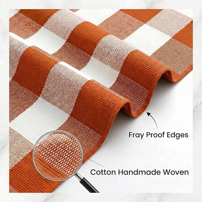 Halloween Orange and White Buffalo Plaid Rug,3'x5' Indoor Outdoor Washable Rug, Spooky Accent Mat for Halloween Indoor Outdoor Decor, Porch, Living Room, Entryway, Patio