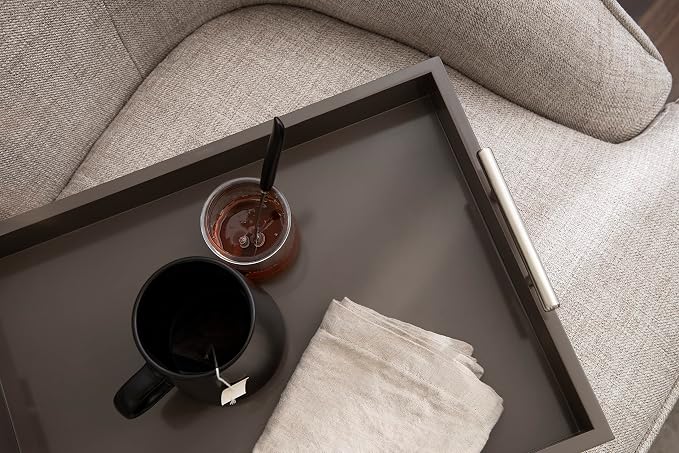 Kate and Laurel Lipton Decorative Modern Rectangular Tray, 16.5 x 12.25, Brown and Silver, Chic Serving Tray for Storage, Organization, and Display