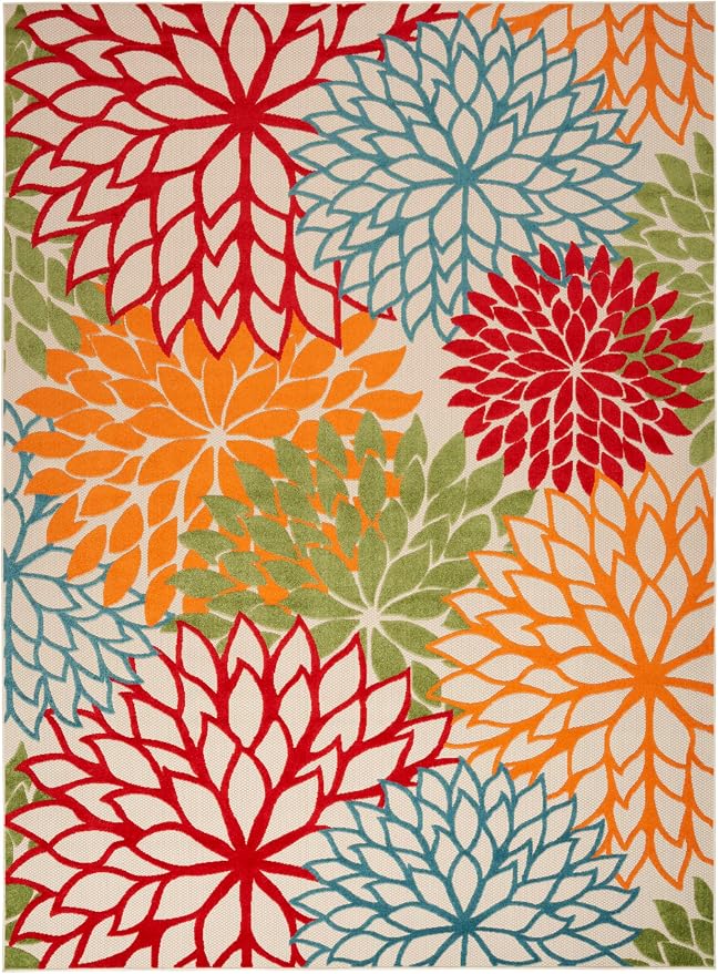 Nourison Home Aloha Indoor/Outdoor Green 9' x 12' Area Rug, Tropical, Botanical, Easy Cleaning, Non Shedding, Bed Room, Living Room, Dining Room, Deck, Backyard, Patio (9x12)