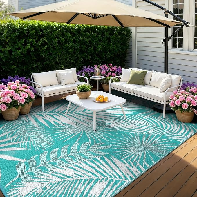 9x18ft Outdoor Rug for Patios, Reversible RV Outdoor Rug, Waterproof Straw Plastic Large Outdoor Mat for Camper, Picnic, Backyard, Deck, Balcony, Porch