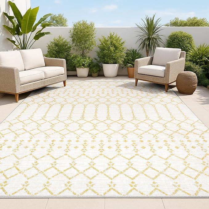 JONATHAN Y Moroccan Geometric Indoor Outdoor Area Rug 3X5 Cream/Yellow, Ourika Textured Weave for Backyard, Patio, Porch, Easy-Cleaning, High Traffic, Pet-Friendly, Non-Shedding (SMB108J-3)