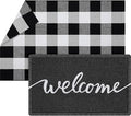 Geelin 2 Pcs 30'' x 18'' Doormat 43'' x 27.5'' Black and White Layered Rug for Front Door Mat Outside Entrance Welcome Door Mats for Indoor Outdoor Entryway Porch Decor(Welcome)