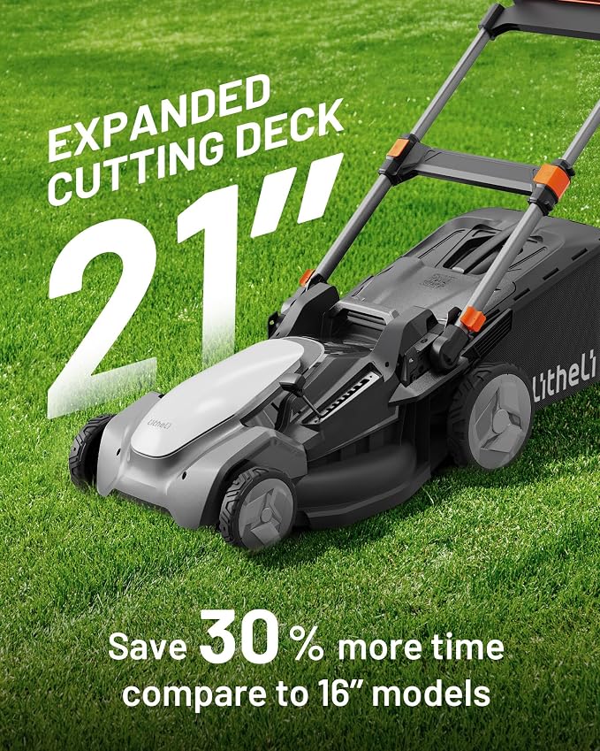 Litheli Lawn Mower 21" Electric Self Propelled for Garden Yards, Lightweight Cordless Lawn Mower Brushless with 6-Position Height Adjustment, 2 x 20V 8.0Ah Battery and Rapid Charge Included
