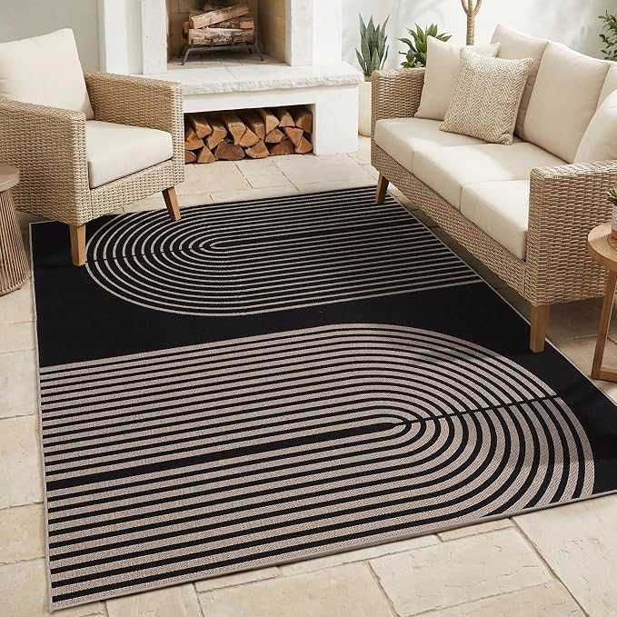 GarveeHome Modern Rainbow Easy Jute 3x5 Patio Rug, Indoor Outdoor Patio & Entryway Mat, Washable Non-Slip Carpet for Mudroom, Farmhouse Decor, Front Door