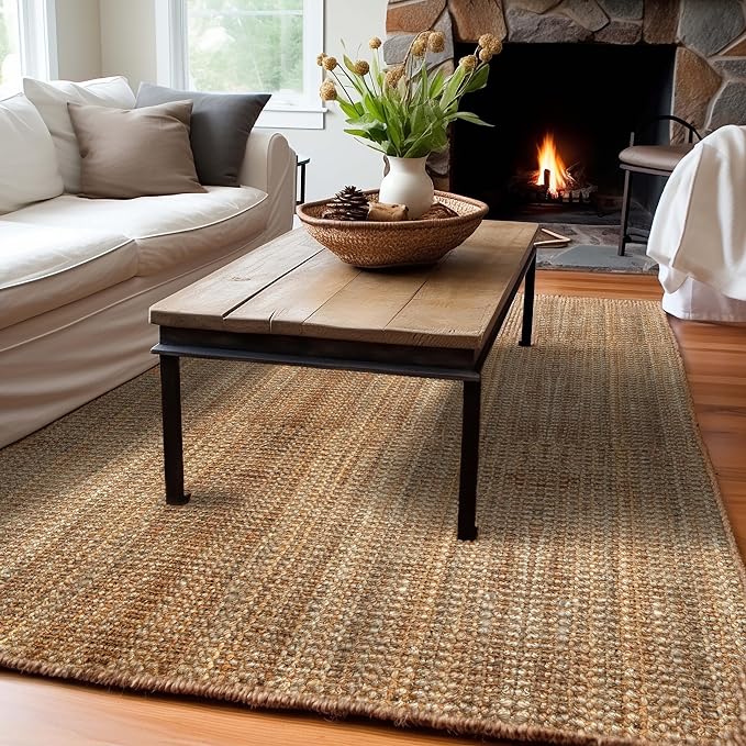 IRONGATE Jute Handspun Area Rug - Premium Jute Handwoven Reversible Chunky Textured Tan Beige Neutral Throw Accent Rug Carpet - Rustic Farmhouse Living Room Bedroom Den Study Décor -7'6"x9'6" Natural