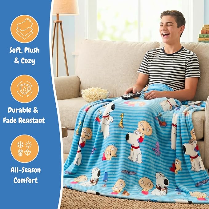 Family Guy Stewie Brian Fluffy Throw 46 in x 60 in, Soft Cozy Decorative Blanket for Couch or Bed (100% Officially Licensed Product) By Franco Collectibles