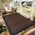 6x9 Scalloped Rug Easy Jute Washable Outdoor Patio Rug for Living Room Indoor Outdoor Black Brown Geometric Neutral Carpet for Backyard Patio Dining Room