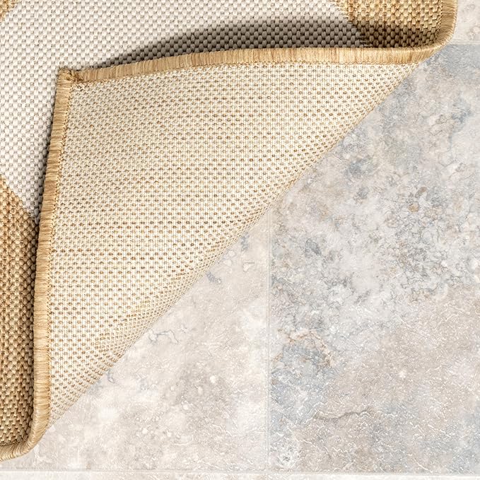 Nuloom Outdoor Performance Collection Sabina Tan/Ivory, 6'7" x 9', Soft, High Traffic, Stain Resistant, Easy Clean, Durable Area Rug for Indoor/Outdoor Patio, Deck, Porch, Garden, Courtyard