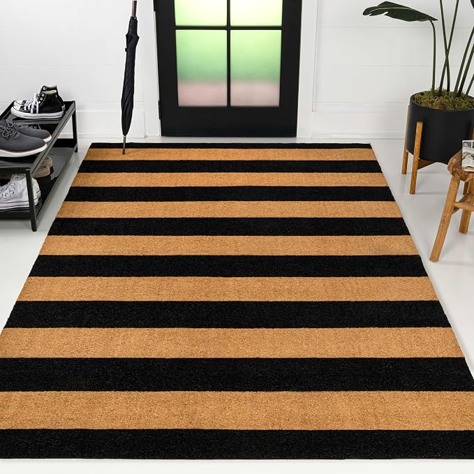 JONATHAN Y Striped Coir Indoor Outdoor Doormat 5X8 Natural/Black, Sutton Modern Coastal for Living Room, Bedroom, Kitchen, Office, Easy-Cleaning, High Traffic, Pet-Friendly, Non-Shedding NRF105A-5