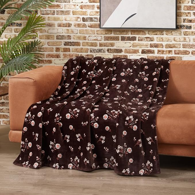 Lucky Brand Daisy Brown Floral 50"X70" Cozy Plush Blanket - Premium Microfiber Throw for Luxurious Comfort and Style