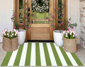 3'x5'Outdoor Rug,Striped Cotton Woven Washable Front Porch Rug Green and White Farmhouse Entry Rug Indoor Outdoor Area Rug for Porch/Home Entrace Decor/Bedroom/Layered Door Mats