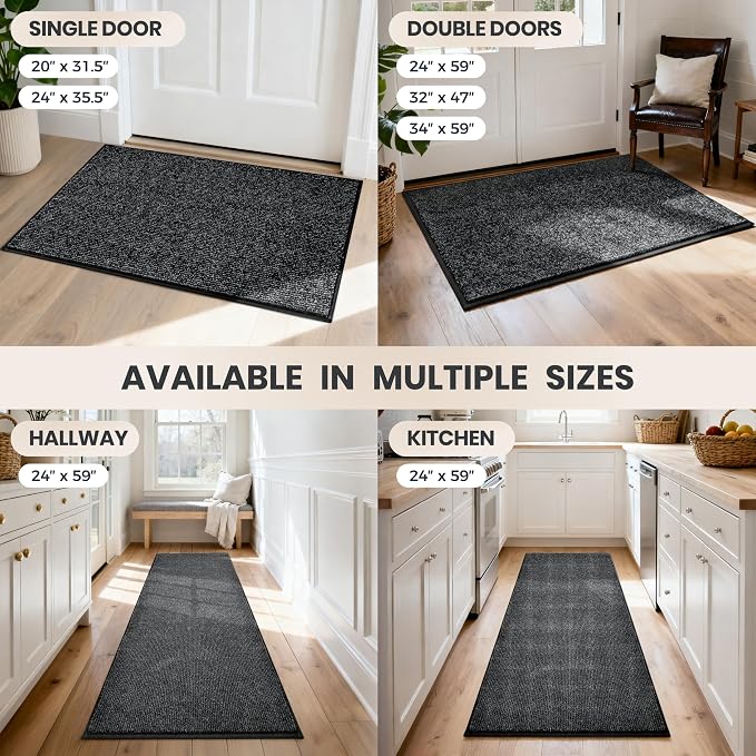 PURRUGS Dirt Trapping Door Mat 24" x 35.5", Non-Slip Machine Washable Entry Rug, Entrance Mat, Indoor Front Door Mat, Super Absorbent Entryway Rug for Muddy Shoes & Paws, Heathered Charcoal