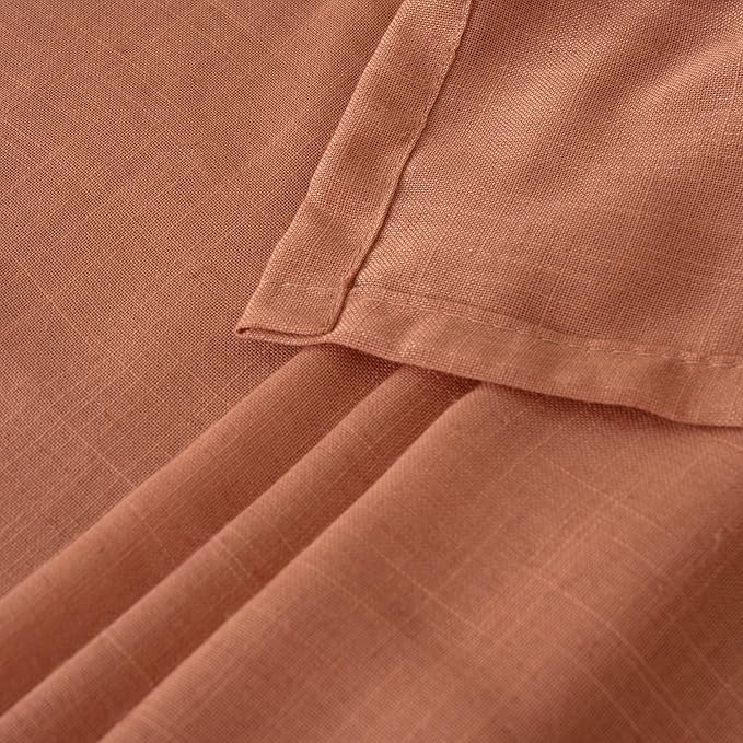 BGment Terracotta Short Linen Curtains 48 Inch Length, Burnt Orange Light Filtering Drapes Semi Sheer with Rod Pocket Rustic for Small Living Room Bedroom Lightweight, 2 Panels Set, Each 42 Inch Wide