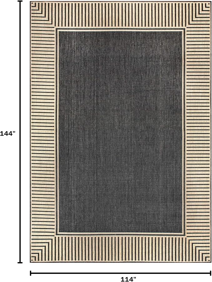 Nuloom Asha Dark Grey/Ivory, 9'6" x 12', Casual, Striped Border, Soft and Cozy, High Traffic, Stain Resistant, Easy Clean, Durable Area Rug for Indoor/Outdoor Patio, Deck, Porch, Garden, Courtyard