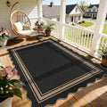 5x7 Scalloped Rug Easy Jute Washable Outdoor Patio Rug for Living Room Indoor Outdoor Black Geometric Neutral Carpet for Backyard Patio Dining Room