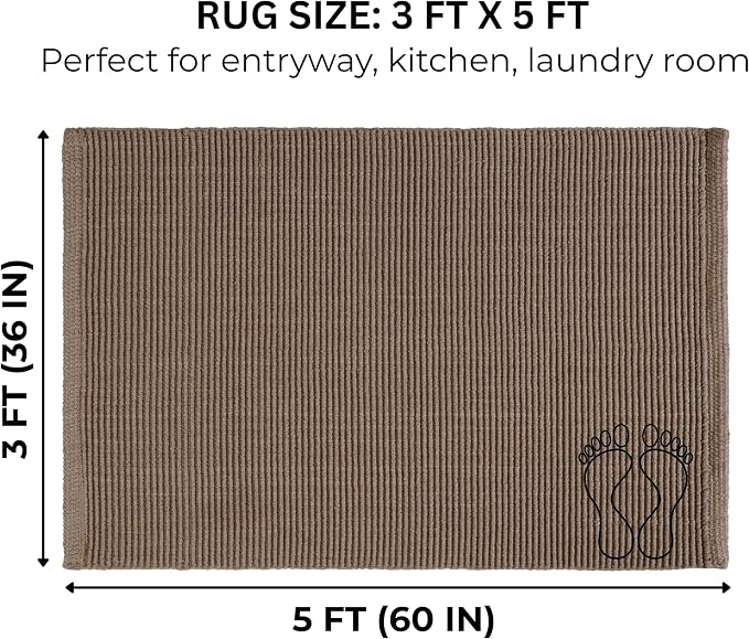 THE BEER VALLEY Hand Woven Area Rug 3x5 Feet - Brown Mocha | Non Slip Indoor Outdoor Kitchen Large Rugs for Living Room, Washable Low Profile Patio Carpet