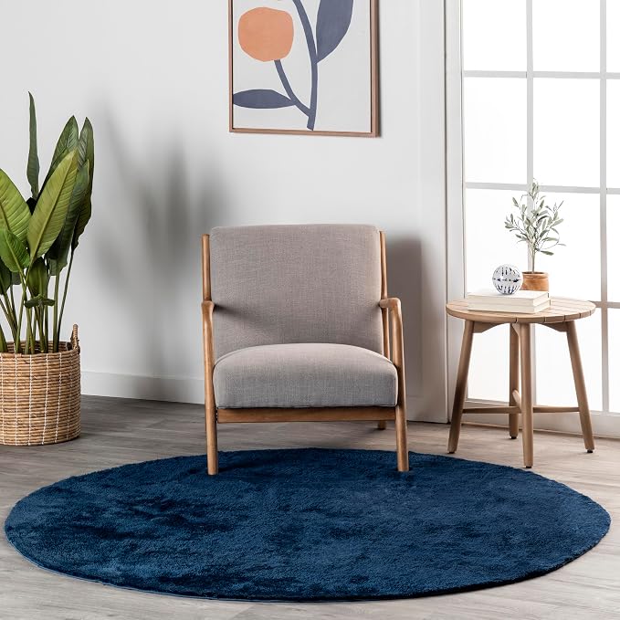nuLOOM Loni Navy Solid Washable Area Rug, 4' Round