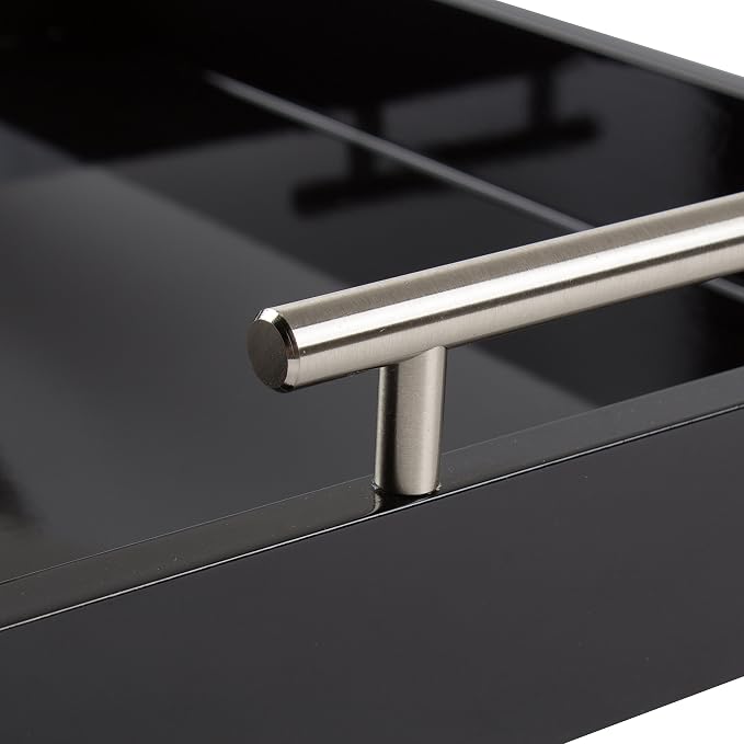 Kate and Laurel Lipton Decorative Tray with Polished Metal Handles, Black and Silver