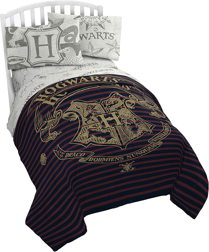 Jay Franco Harry Potter Spellbound 4 Piece Twin Bed Set - Includes Reversible Comforter & Sheet Set - Bedding Features Hogwarts Logo - Super Soft Polyester - (Official Harry Potter Product) | Hogwarts, Bed in a Bag, Comforter Sheets Pillowcase, Officia...