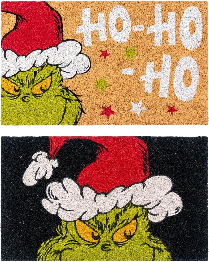 Gertmenian The Grinch Coir Doormat - 2x3 Welcome Mat (2-Pack), Ideal for High Traffic Areas in Front Door, Garage, Entryway - The Grinch Ho Ho Ho/Santa, 19597